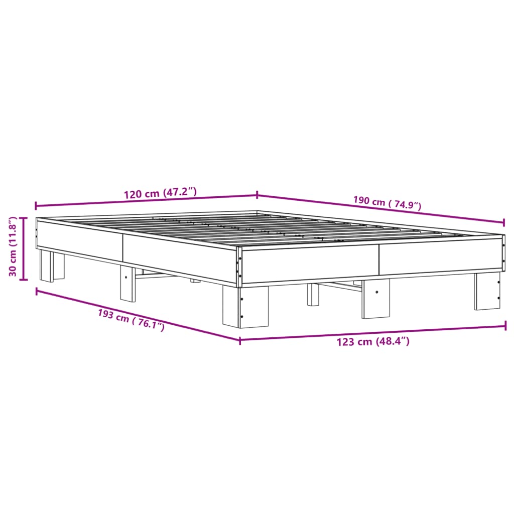 Cadre de lit sans matelas chêne sonoma 120x190 cm