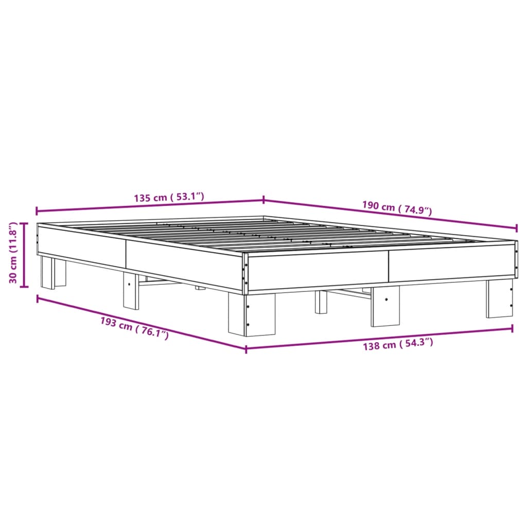 Cadre de lit sans matelas chêne sonoma 135x190 cm