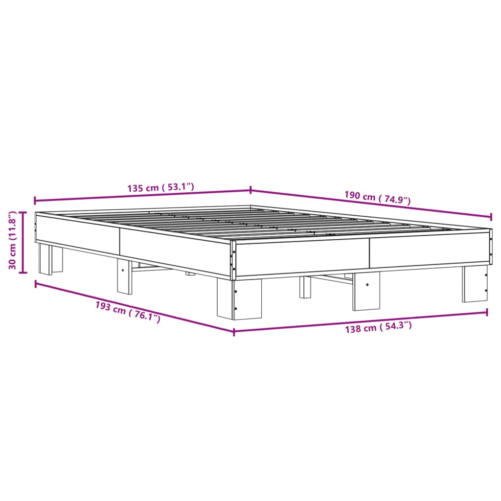 Cadre de lit sans matelas chêne marron 135x190 cm