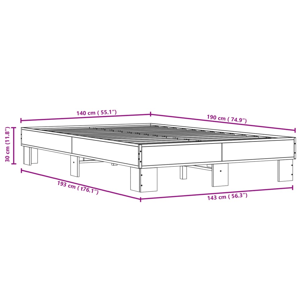 Cadre de lit sans matelas chêne sonoma 140x190 cm