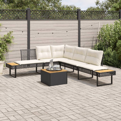 Salon de jardin avec coussins 2 pcs noir résine tressée acacia