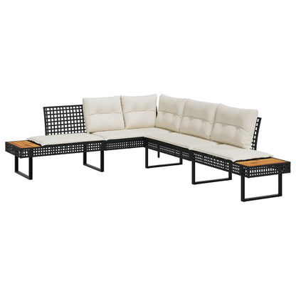 Salon de jardin avec coussins 2 pcs noir résine tressée acacia