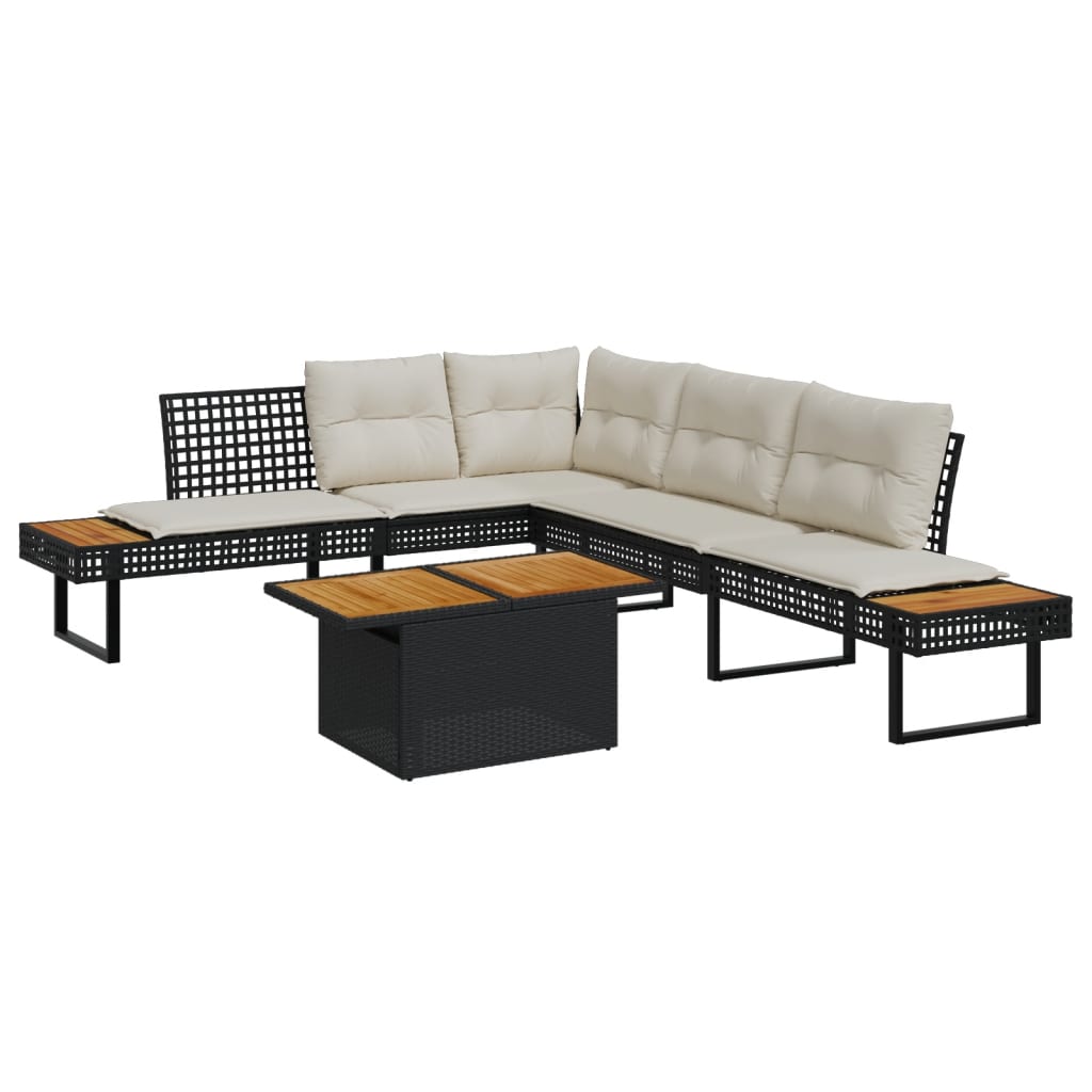 Salon de jardin avec coussins 2 pcs noir résine tressée acacia