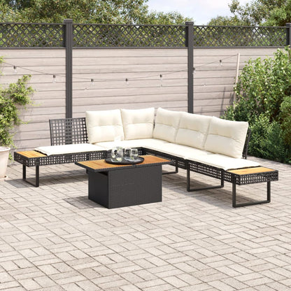 Salon de jardin avec coussins 2 pcs noir résine tressée acacia