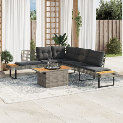 Salon de jardin avec coussins 5 pcs gris résine tressée acacia