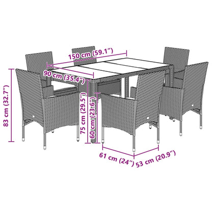 Ensemble à manger de jardin et coussins 7 pcs noir rotin acacia