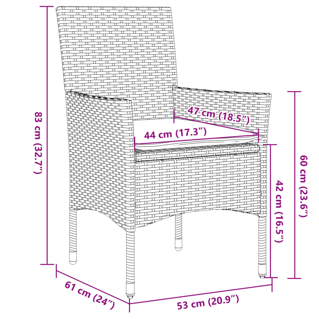 Ensemble à manger de jardin et coussins 7 pcs noir rotin acacia