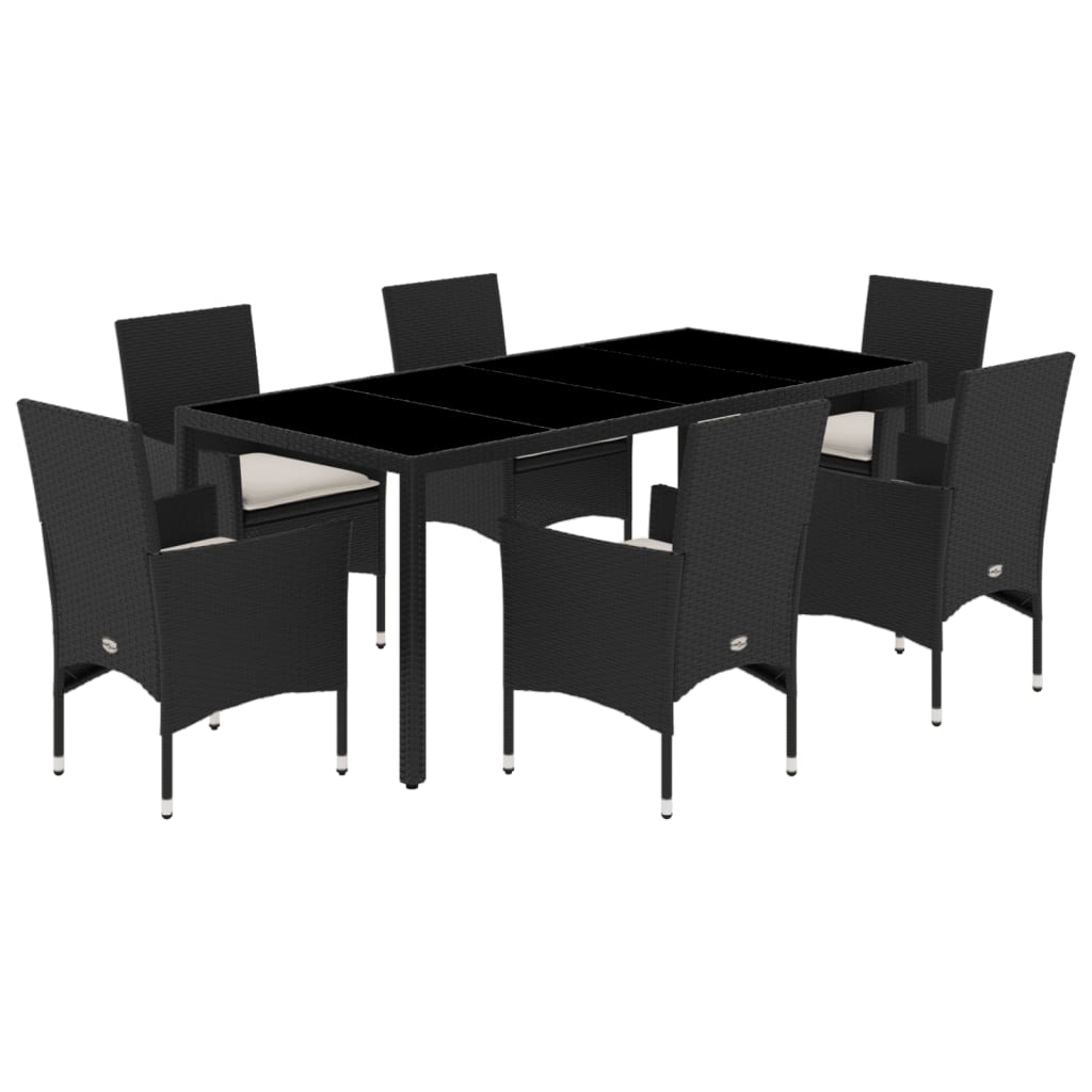 Ensemble à manger de jardin et coussins 7 pcs noir rotin acacia