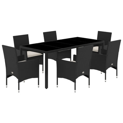 Ensemble à manger de jardin et coussins 7 pcs noir rotin acacia