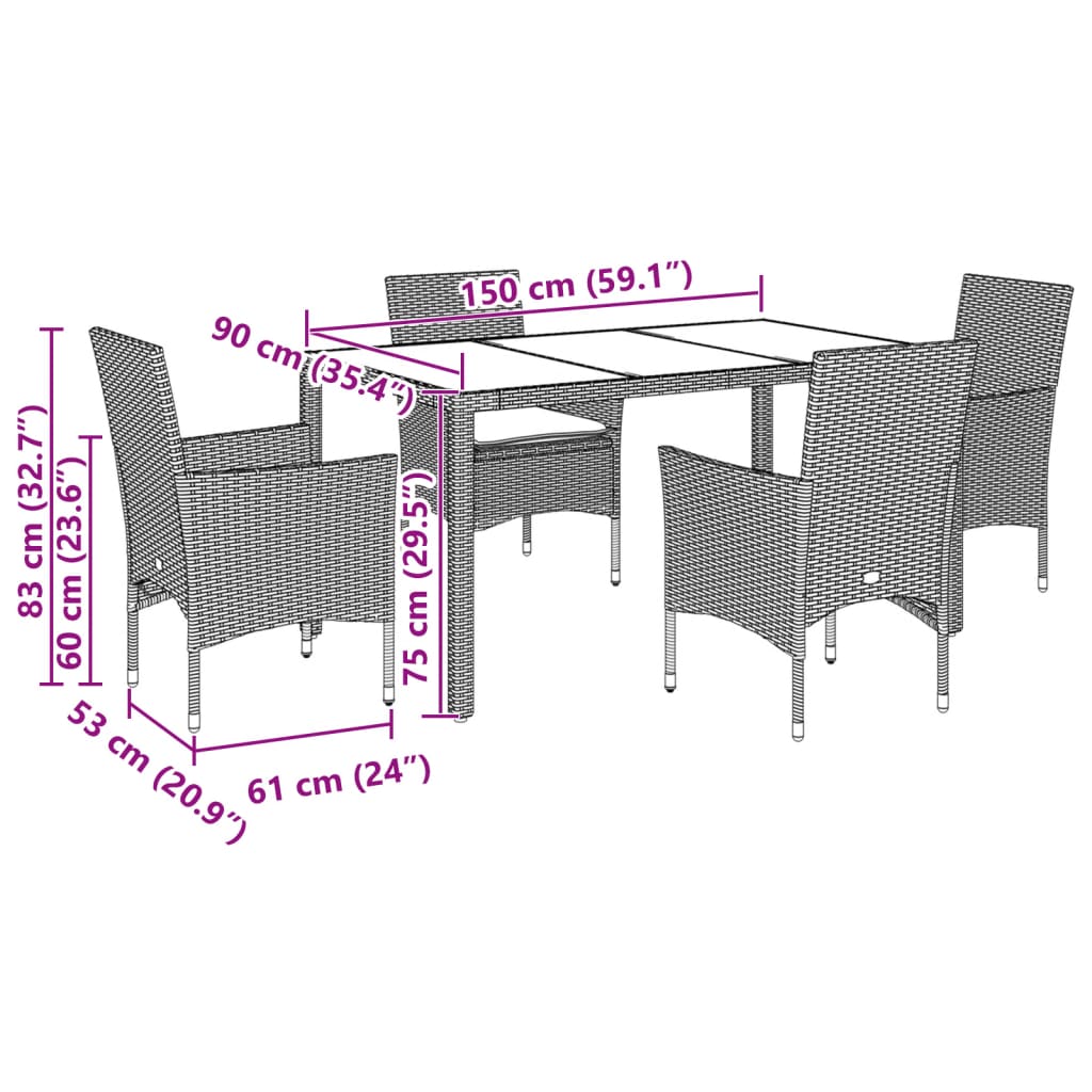 Ensemble à manger de jardin et coussins 7 pcs noir rotin acacia