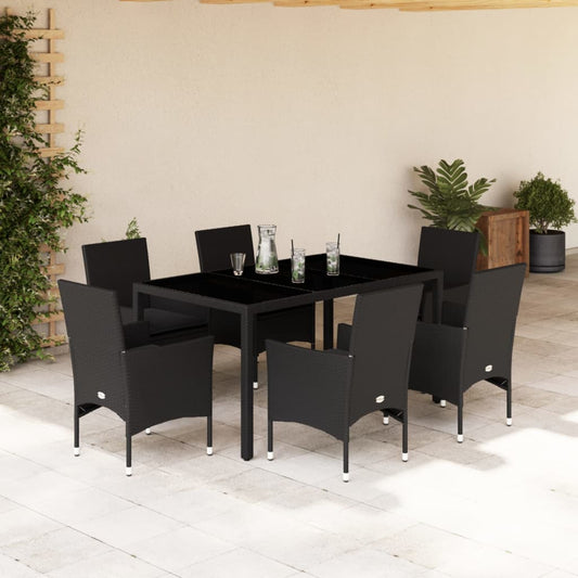 Ensemble à manger de jardin et coussins 7 pcs noir rotin acacia