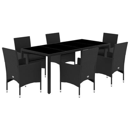 Ensemble à manger de jardin et coussins 7 pcs noir rotin acacia