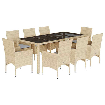 Ensemble à manger de jardin et coussins 9 pcs beige rotin verre