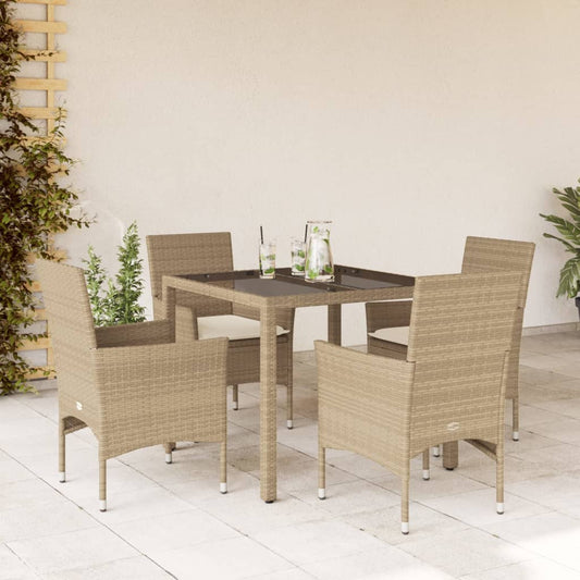 Ensemble à manger de jardin et coussins 5 pcs beige rotin verre