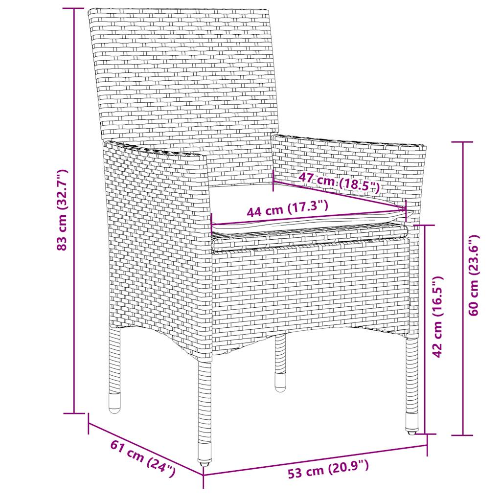 Ensemble à manger de jardin avec coussins 3 pcs rotin et verre