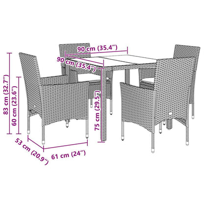 Ensemble à manger de jardin avec coussins 5 pcs rotin et verre