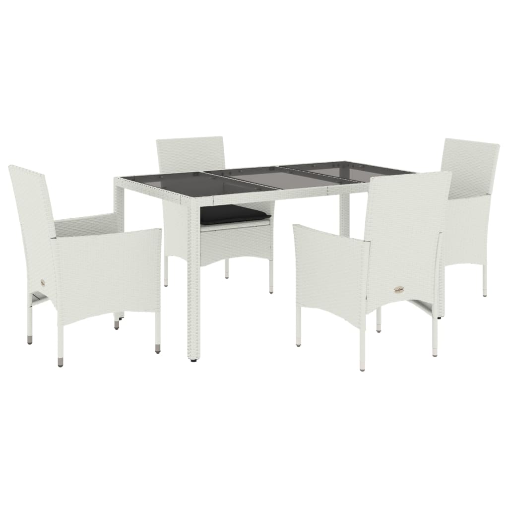 Ensemble à manger de jardin et coussins 5 pcs blanc rotin verre