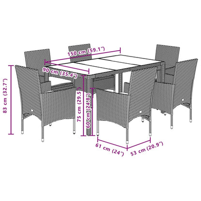 Ensemble à manger de jardin et coussins 7 pcs blanc rotin verre