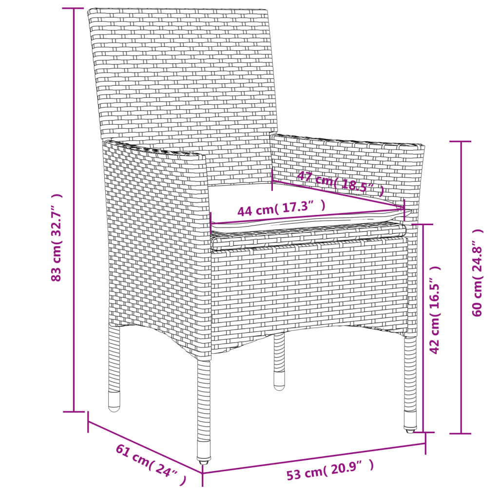 Ensemble à manger de jardin et coussins 9pcs marron rotin verre