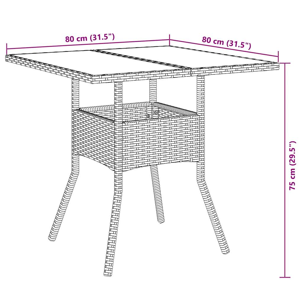 Ensemble à manger de jardin et coussins 3pcs marron rotin verre