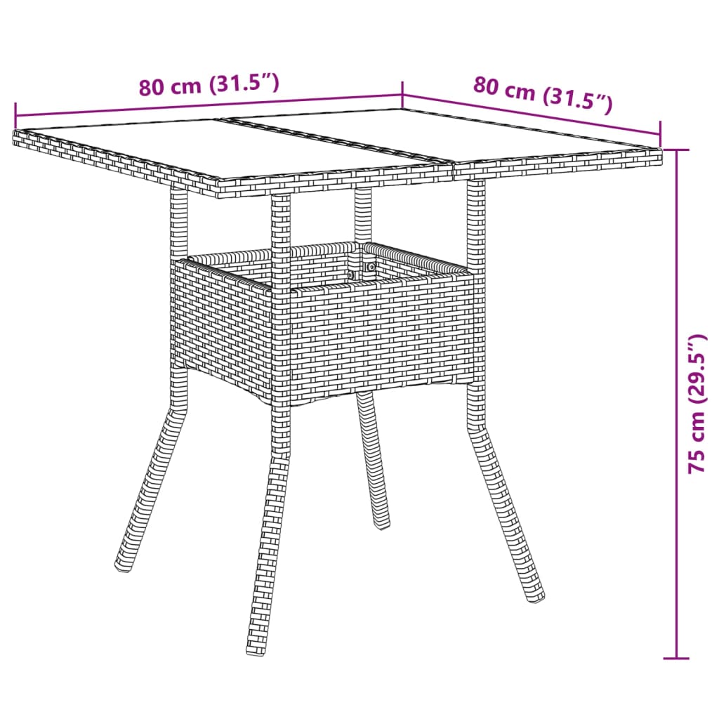 Ensemble à manger de jardin et coussins 5pcs marron rotin verre