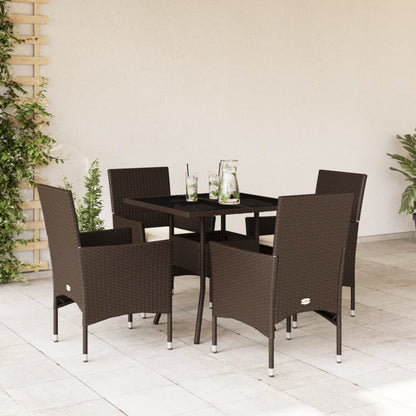 Ensemble à manger de jardin et coussins 5pcs marron rotin verre