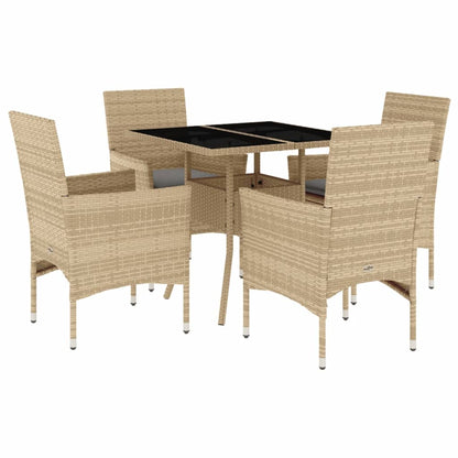 Ensemble à manger de jardin et coussins 5 pcs beige rotin verre