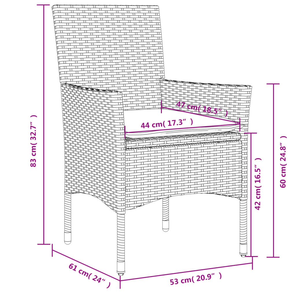 Ensemble à manger de jardin avec coussins 3 pcs rotin et verre