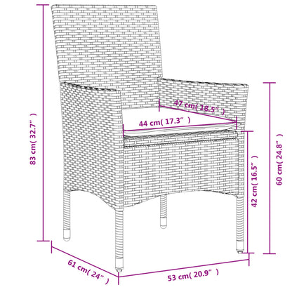 Ensemble à manger de jardin avec coussins 3 pcs rotin et verre