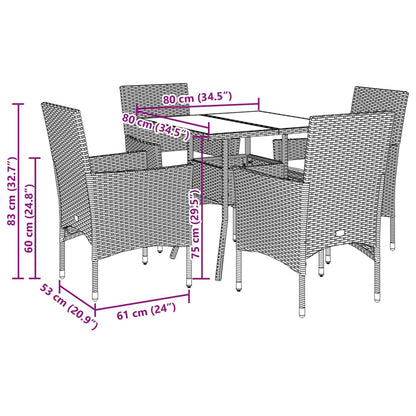 Ensemble à manger de jardin avec coussins 5 pcs rotin et verre