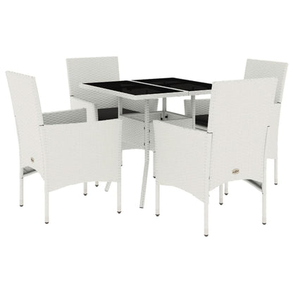 Ensemble à manger de jardin et coussins 5 pcs blanc rotin verre