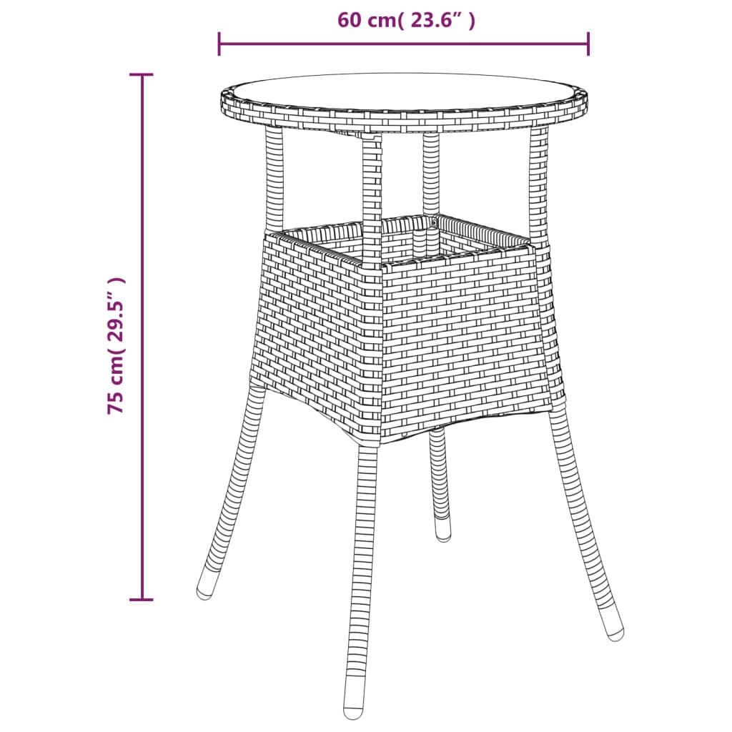 Ensemble à manger de jardin et coussins 3pcs marron rotin verre