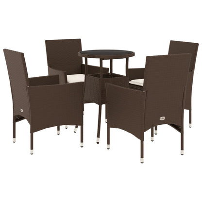 Ensemble à manger de jardin et coussins 5pcs marron rotin verre