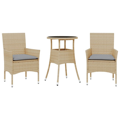 Ensemble à manger de jardin et coussins 3 pcs beige rotin verre