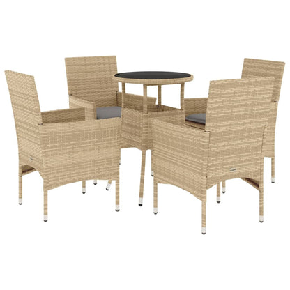 Ensemble à manger de jardin et coussins 5 pcs beige rotin verre