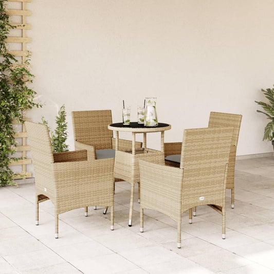 Ensemble à manger de jardin et coussins 5 pcs beige rotin verre