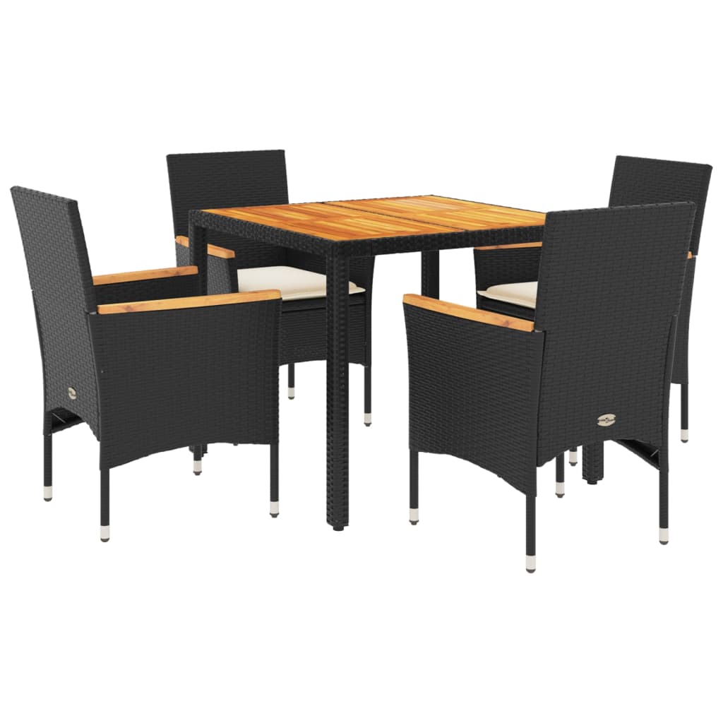 Ensemble à manger de jardin et coussins 5 pcs noir rotin acacia