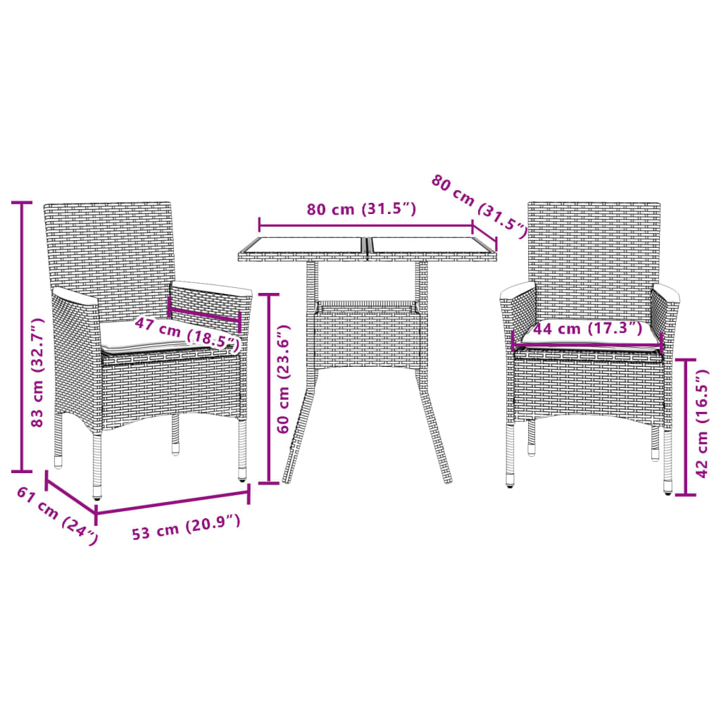 Ensemble à manger de jardin et coussins 7pcs noir rotin acacia