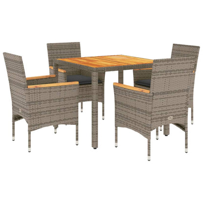 Ensemble à manger de jardin et coussins 5 pcs gris rotin acacia