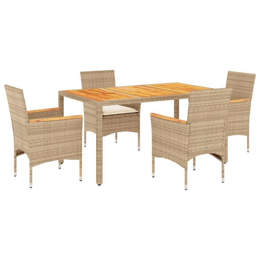 Ensemble à manger de jardin et coussins 5pcs beige rotin acacia