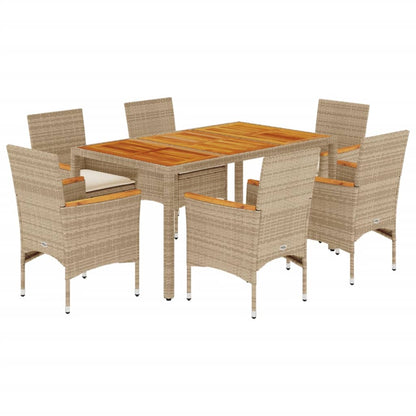 Ensemble à manger de jardin et coussins 7pcs beige rotin acacia