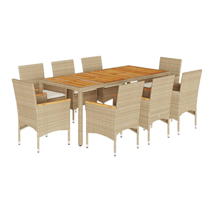 Ensemble à manger de jardin et coussins 9pcs beige rotin acacia