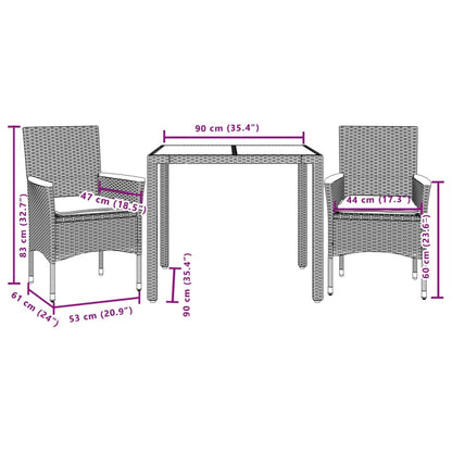 Ensemble à manger de jardin et coussins 3 pcs beige rotin verre