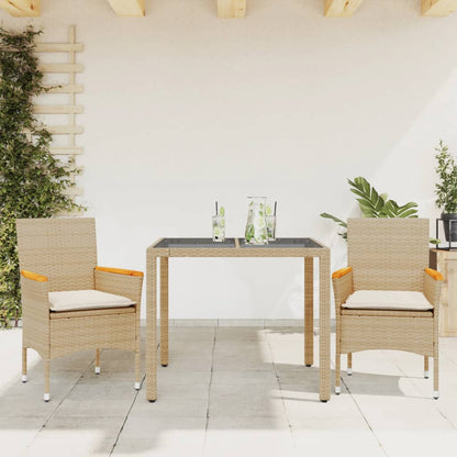 Ensemble à manger de jardin et coussins 3 pcs beige rotin verre