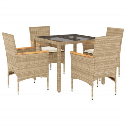 Ensemble à manger de jardin et coussins 5 pcs beige rotin verre