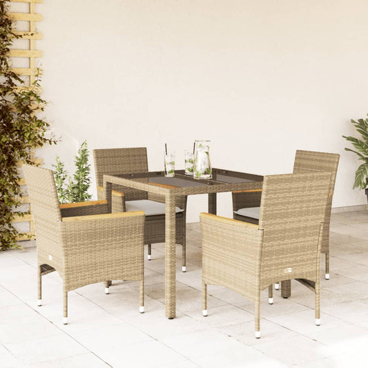 Ensemble à manger de jardin et coussins 5 pcs beige rotin verre