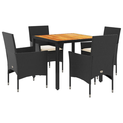 Ensemble à manger de jardin et coussins 5 pcs noir rotin acacia