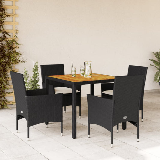 Ensemble à manger de jardin et coussins 5 pcs noir rotin acacia