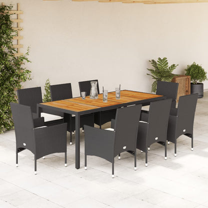 Ensemble à manger de jardin et coussins 9 pcs noir rotin acacia