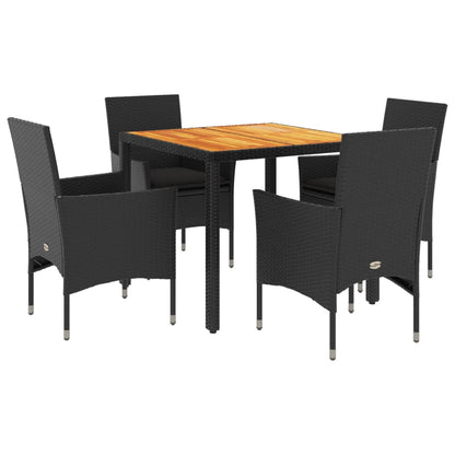 Ensemble à manger de jardin et coussins 5 pcs noir rotin acacia